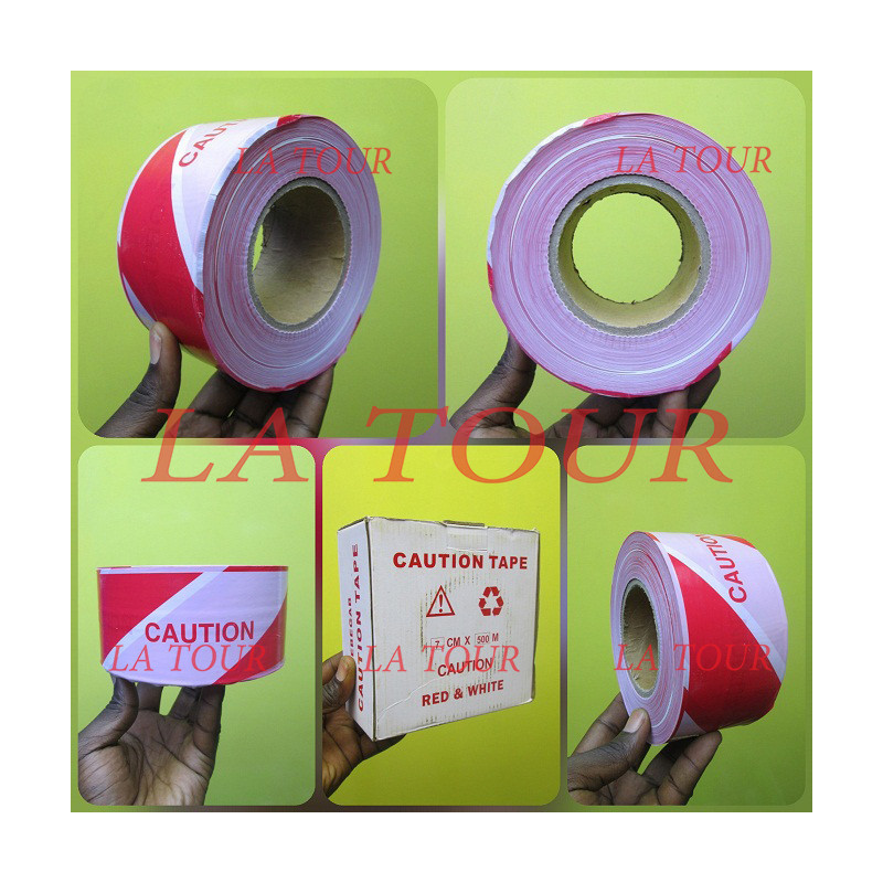 RUBAN PLASTIQUE DE CHANTIER 07CM (500ML) CAUTION TAPE ROUGE BLANC