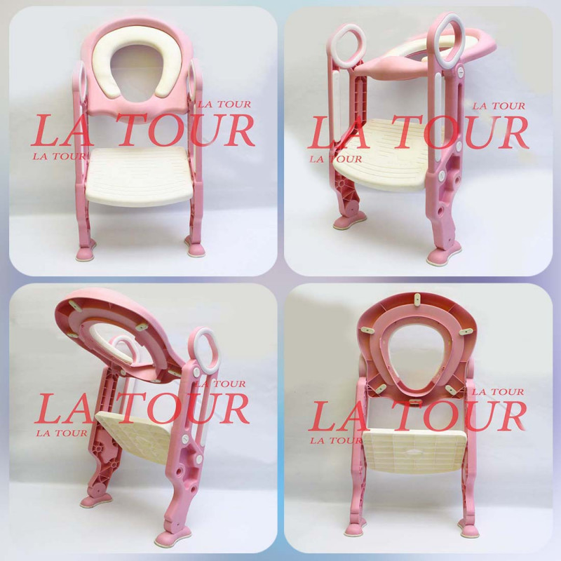 SIÈGE DE TOILETTE ENFANT AVEC MARCHE PLIABLE BLANC ROSE